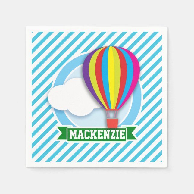 Servilleta De Papel Globo de aire caliente; franjas azul y blanca (Anverso)