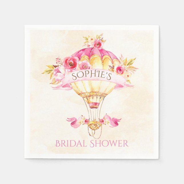 Servilleta De Papel Globo de aire caliente Rozas amarillas rosadas de  (Anverso)