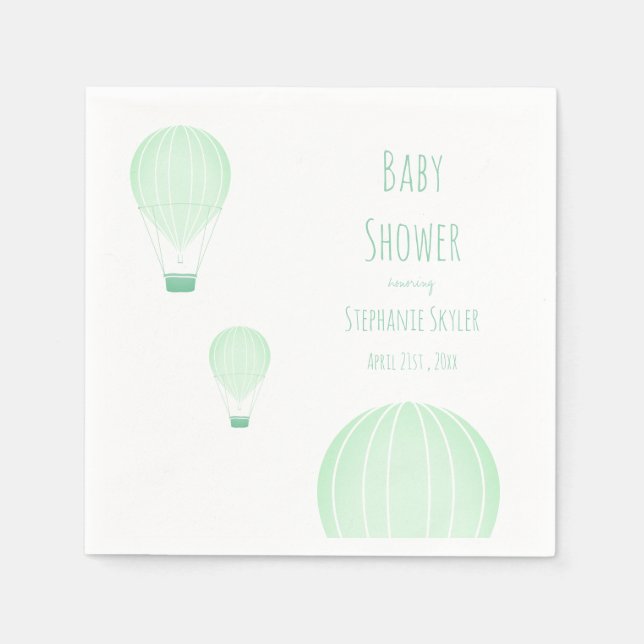 Servilleta De Papel Globo de aire caliente verde | BABY SHOWER (Anverso)