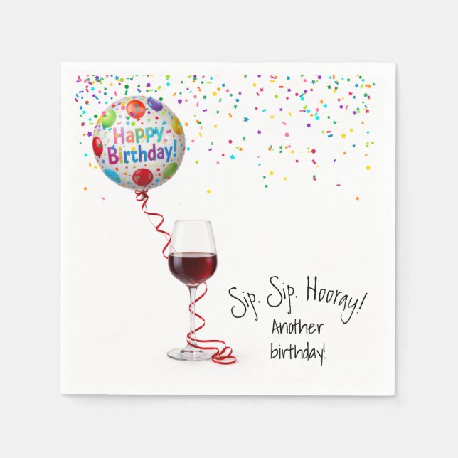 Servilleta De Papel Globo de cumpleaños con vino tinto (Anverso)