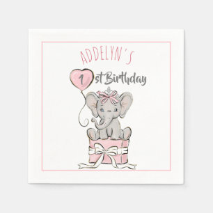 Servilleta De Papel Globo de cumpleaños de elefante princesa rosa infa