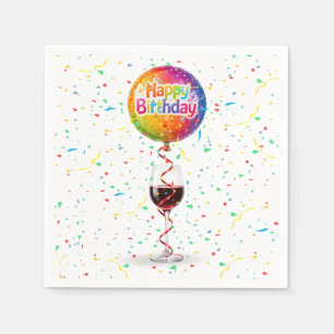 Servilleta De Papel Globo de Feliz Cumpleaños con Vino Tinto