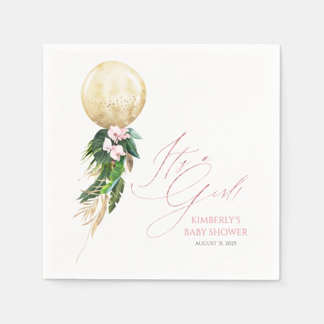 Servilleta De Papel Globo de oro Verdor tropical Garland Baby Shower (Anverso)