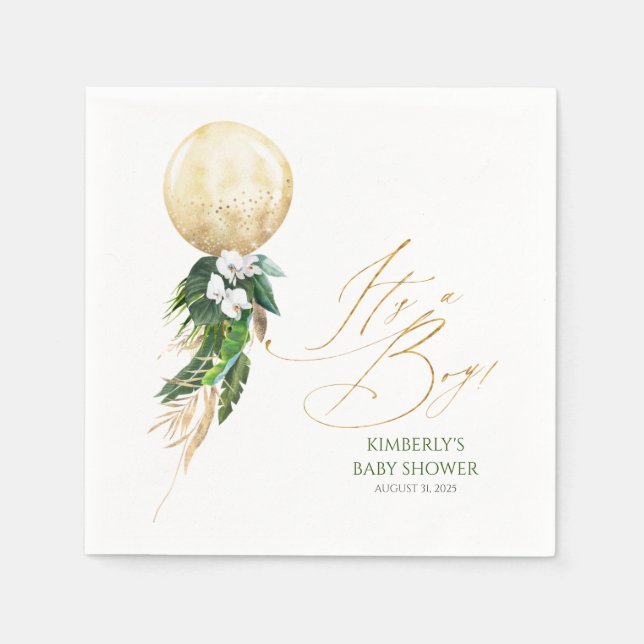 Servilleta De Papel Globo de oro Verdor tropical Garland Baby Shower (Anverso)