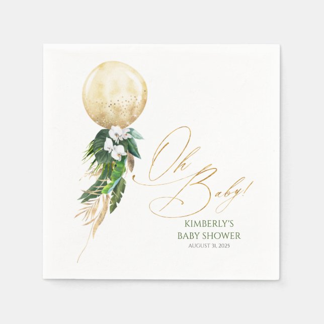 Servilleta De Papel Globo de oro Verdor tropical Garland Baby Shower (Anverso)