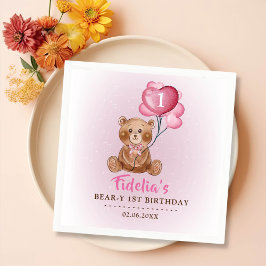 Servilleta De Papel Globo de oso rosa Teddy primer cumpleaños
