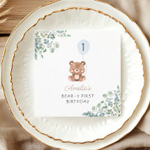 Globo de oso verde primer cumpleaños género neutro