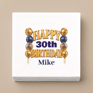 Servilleta De Papel Globo dorado personalizado de cumpleaños feliz