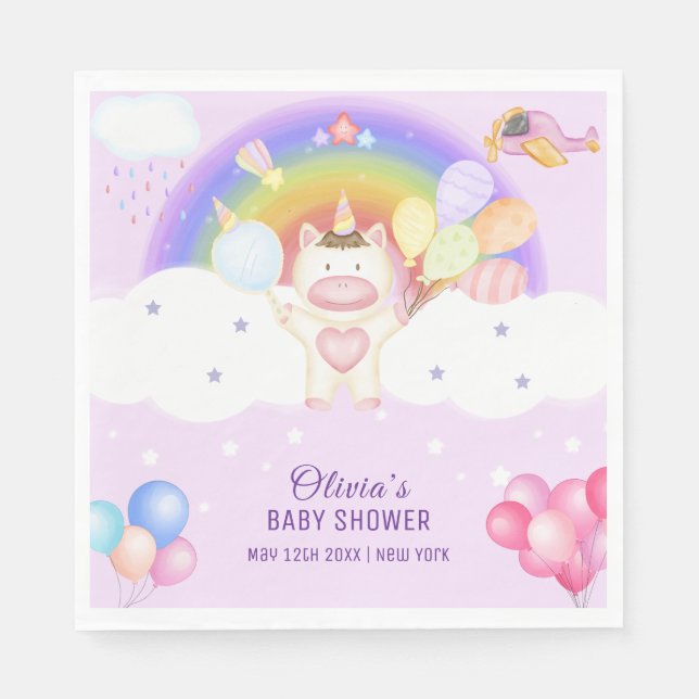 Servilleta De Papel Globo Pastel Unicornio Rainbow Baby Shower (Anverso)