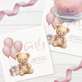 Servilleta De Papel Globo rosa Teddy Bear Baby Shower