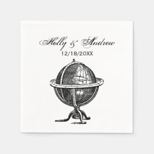 Servilleta De Papel Globo terráqueo vintage litografía dibujo BN