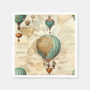 Servilleta De Papel Globo Vintage Montgolfière Mapa Antiguo