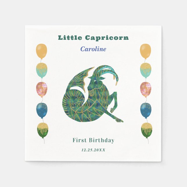 Servilleta De Papel Globos artísticos para cumpleaños de Capricornio Z (Anverso)