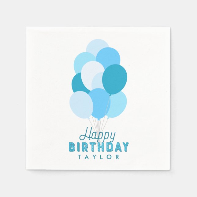 Servilleta De Papel Globos azules Feliz cumpleaños (Anverso)