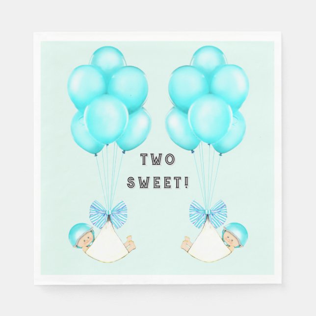Servilleta De Papel Globos Baby Shower de Boy Twins (Anverso)