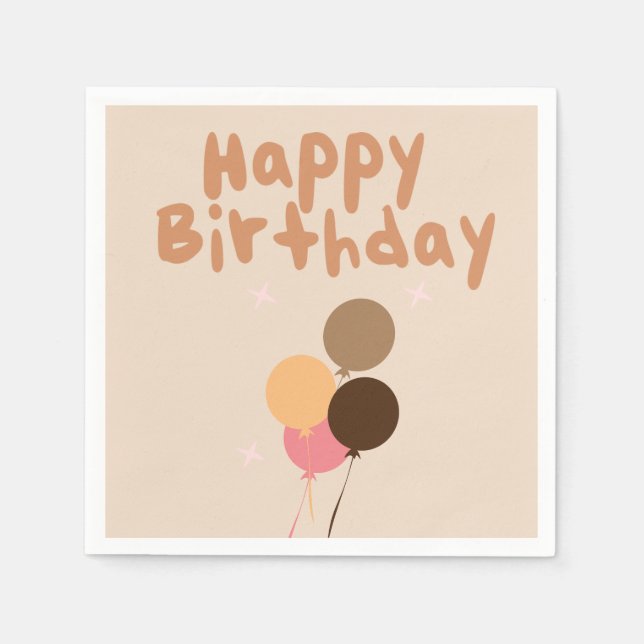 Servilleta De Papel Globos bohemios Feliz Cumpleaños    (Anverso)