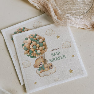 Servilleta De Papel Globos Boho Oso de Peluche Baby Shower Beige Verde