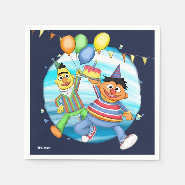 Servilleta De Papel Globos de Bert y Ernie Birthday (Anverso)