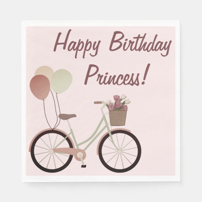 Servilleta De Papel Globos de ciclismo Girly Pink Feliz cumpleaños (Anverso)