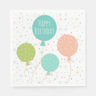 Servilleta De Papel Globos de colores pastel lindos Feliz Cumpleaños