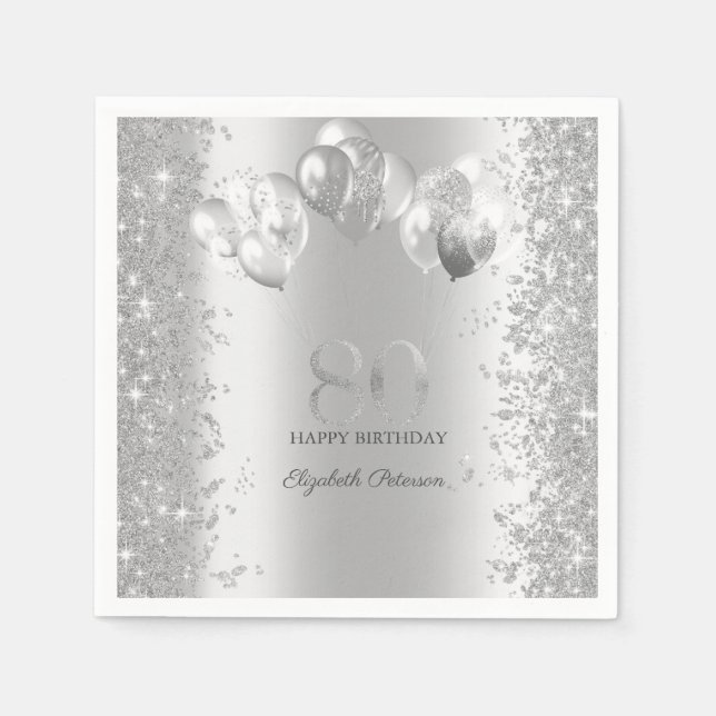 Servilleta De Papel Globos de Confeti Brillantes de Plata Cumpleaños 8 (Anverso)