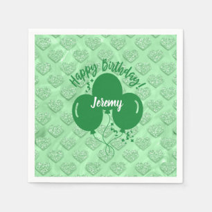 Servilleta De Papel Globos de corazones verdes felices de cumpleaños p