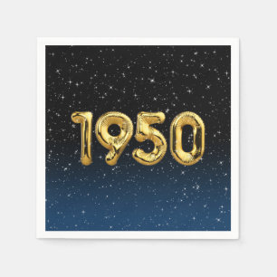 Servilleta De Papel Globos De Cumpleaños 1950 En Cuadros De Estrellas