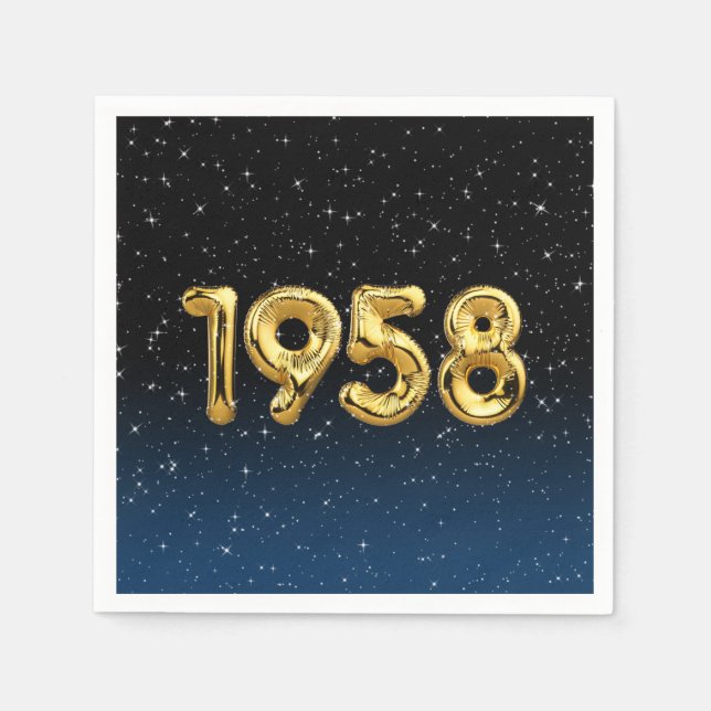 Servilleta De Papel Globos de Cumpleaños 1958 En Estrellas (Anverso)