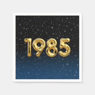 Servilleta De Papel Globos De Cumpleaños 1985 En Cuadros De Estrellas