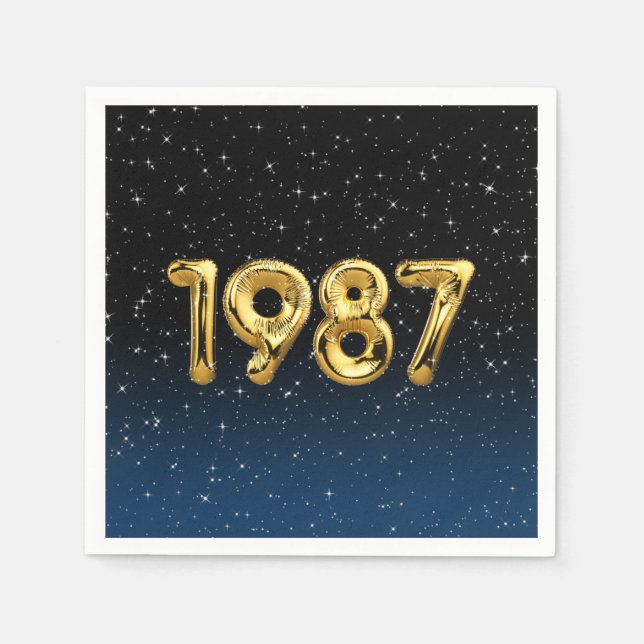 Servilleta De Papel Globos de cumpleaños 1987 en estrellas (Anverso)