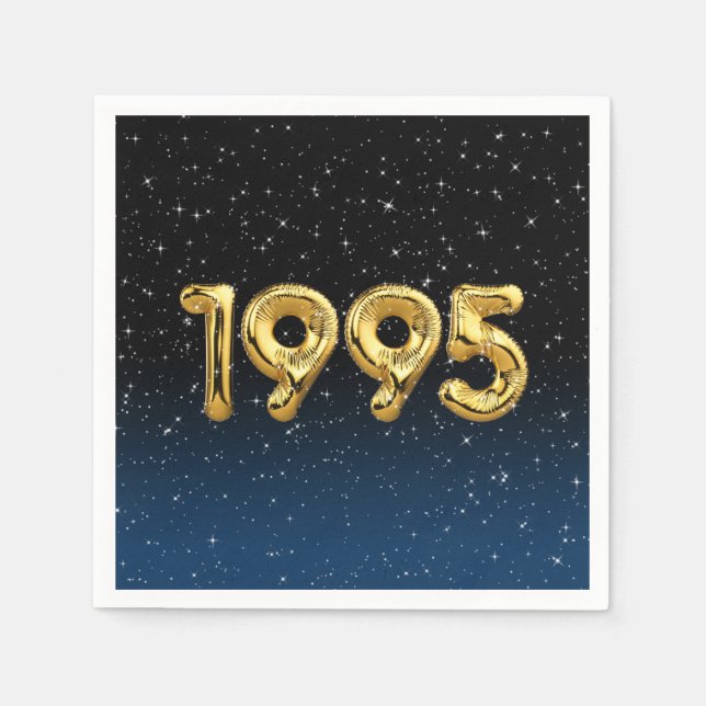 Servilleta De Papel Globos De Cumpleaños 1995 En Cuadros De Estrellas (Anverso)