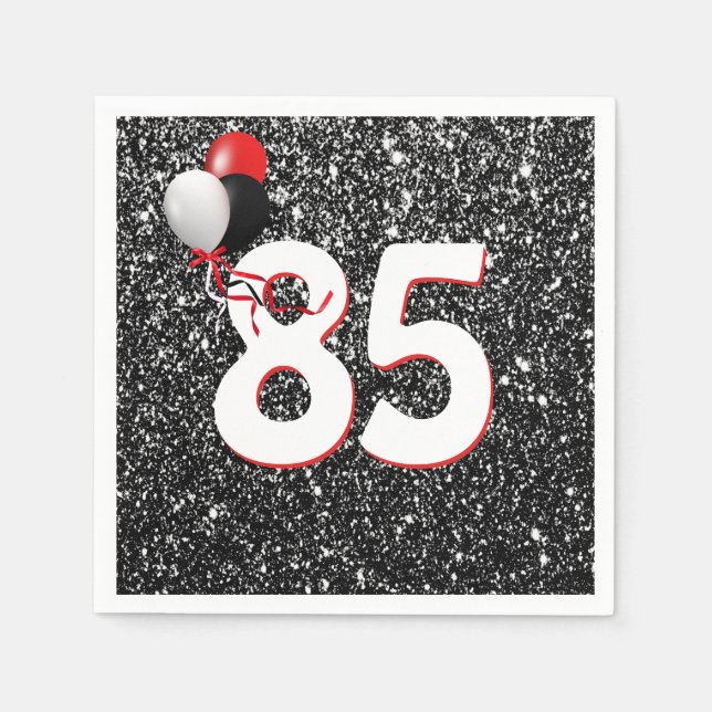 Servilleta De Papel Globos de cumpleaños 85 en servilletas Purpurinas  (Anverso)