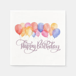 Servilleta De Papel Globos de Cumpleaños Acuarela Fiesta de Cumpleaños