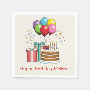 Servilleta De Papel Globos de cumpleaños coloridos con pasteles y rega