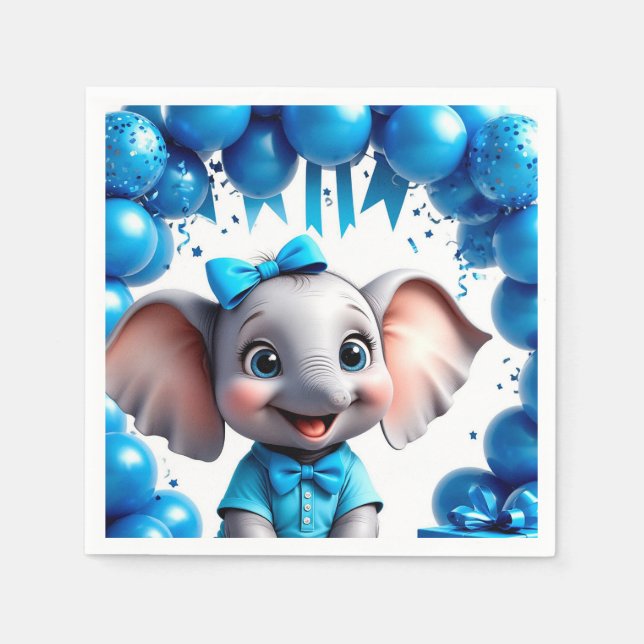Servilleta De Papel Globos de cumpleaños de elefante adorable para fie (Anverso)