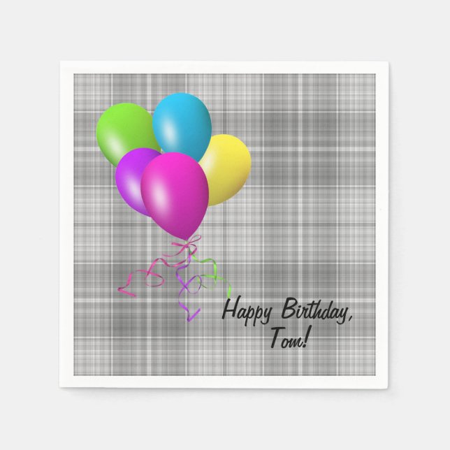 Servilleta De Papel globos de cumpleaños en yeso gris (Anverso)