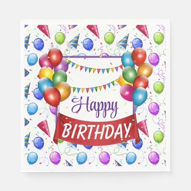 Servilleta De Papel Globos de cumpleaños felices (Anverso)