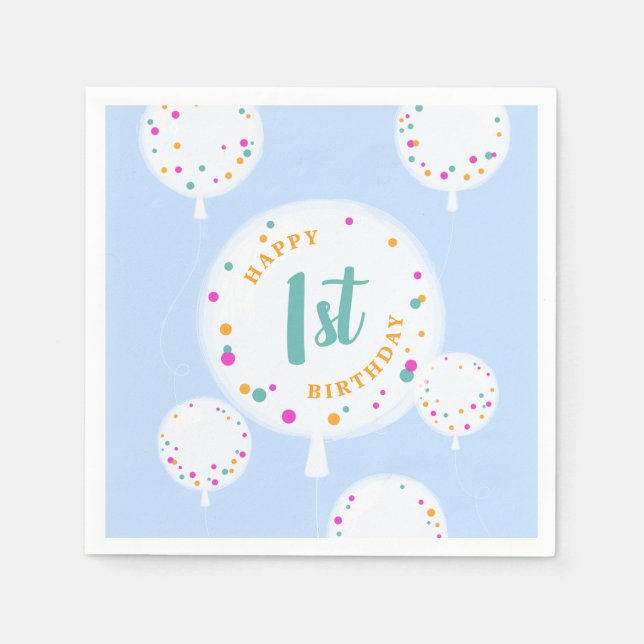 Servilleta De Papel Globos de cumpleaños Napkin azul personalizable (Anverso)