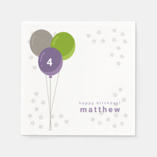 Servilleta De Papel Globos de cumpleaños púrpura verde y gris
