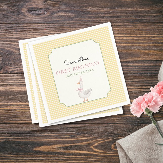 Servilleta De Papel Globos de Cumpleaños Silly Goose Rosa (Silly Goose First Birthday Party Napkin)