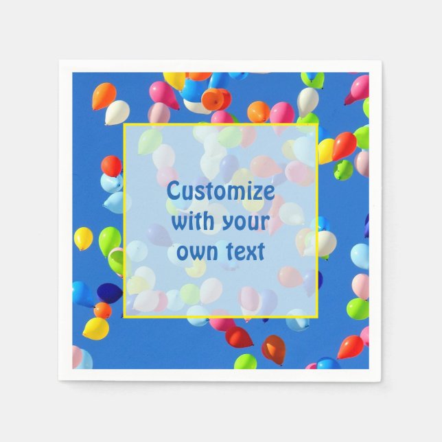 Servilleta De Papel Globos de fiesta flotando en un cielo azul con tex (Anverso)