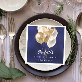 Servilleta De Papel Globos de oro azul marino de cumpleaños