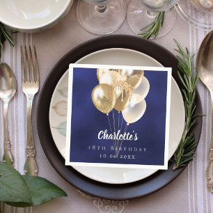 Servilleta De Papel Globos de oro azul marino de cumpleaños