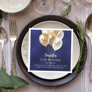 Servilleta De Papel Globos de oro azul marino de cumpleaños gracias