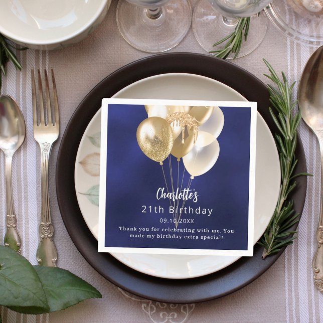 Servilleta De Papel Globos de oro azul marino de cumpleaños gracias (Subido por el creador)
