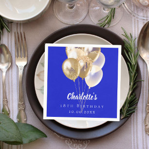 Servilleta De Papel Globos de oro azul real de cumpleaños
