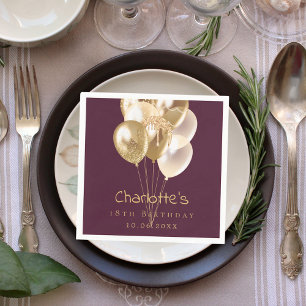 Servilleta De Papel Globos de oro burdeos de cumpleaños