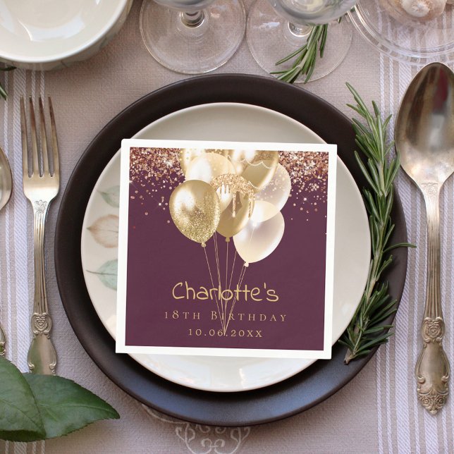 Servilleta De Papel Globos de oro de rosa burdeos de cumpleaños (Subido por el creador)