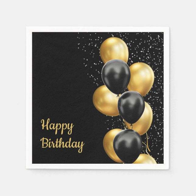 Servilleta De Papel Globos de Oro Negro Chic  (Anverso)