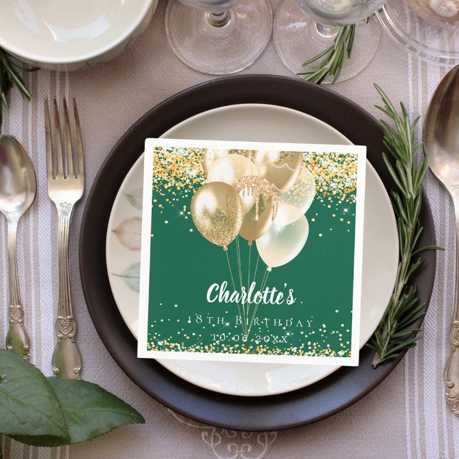 Servilleta De Papel Globos de oro verde de cumpleaños confetti (Subido por el creador)